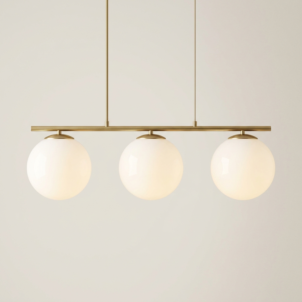 Halo Trio — Three-Globe Pendant in Opal Glass and Satin Brass