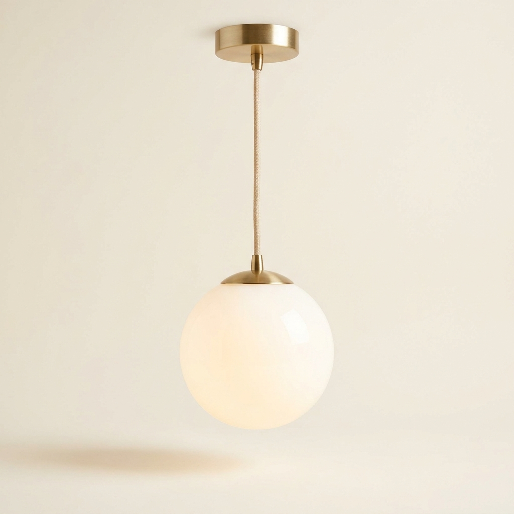 Halo Solo — Single-Globe Pendant in Opal Glass and Brass