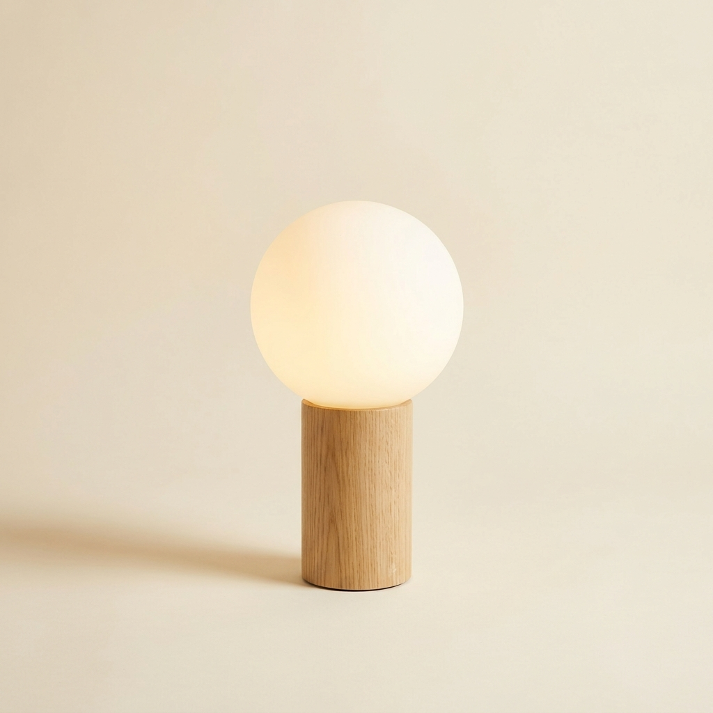 Galet — Japandi Table Lamp in Wood and Opal Glass