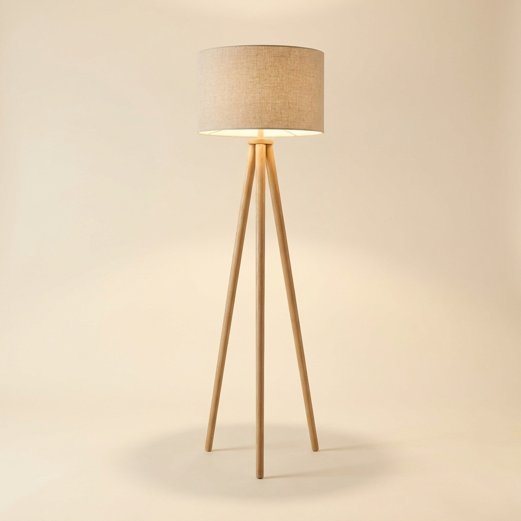 Tipi — Wooden Tripod Floor Lamp with Linen Shade