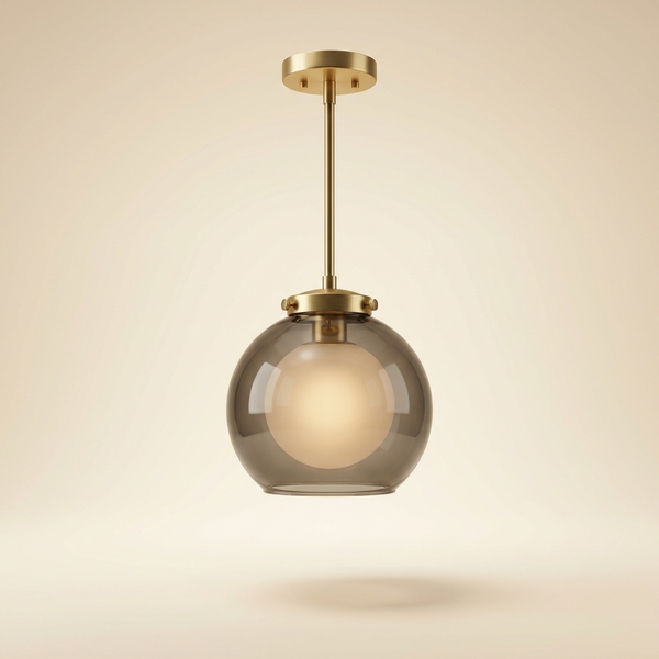 Brassaï — Suspension globe verre fumé & laiton satiné