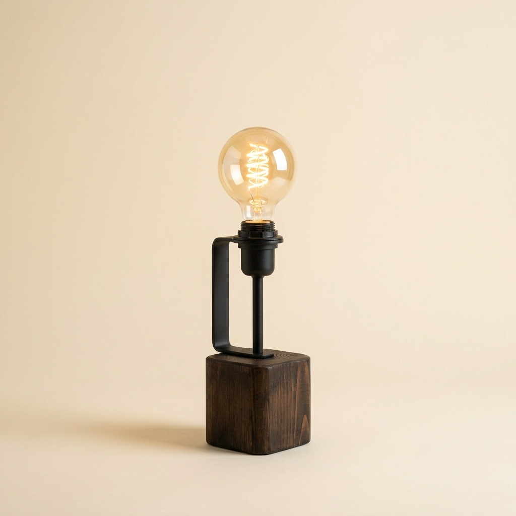 Filament — Edison Cage Table Lamp in Wood & Metal