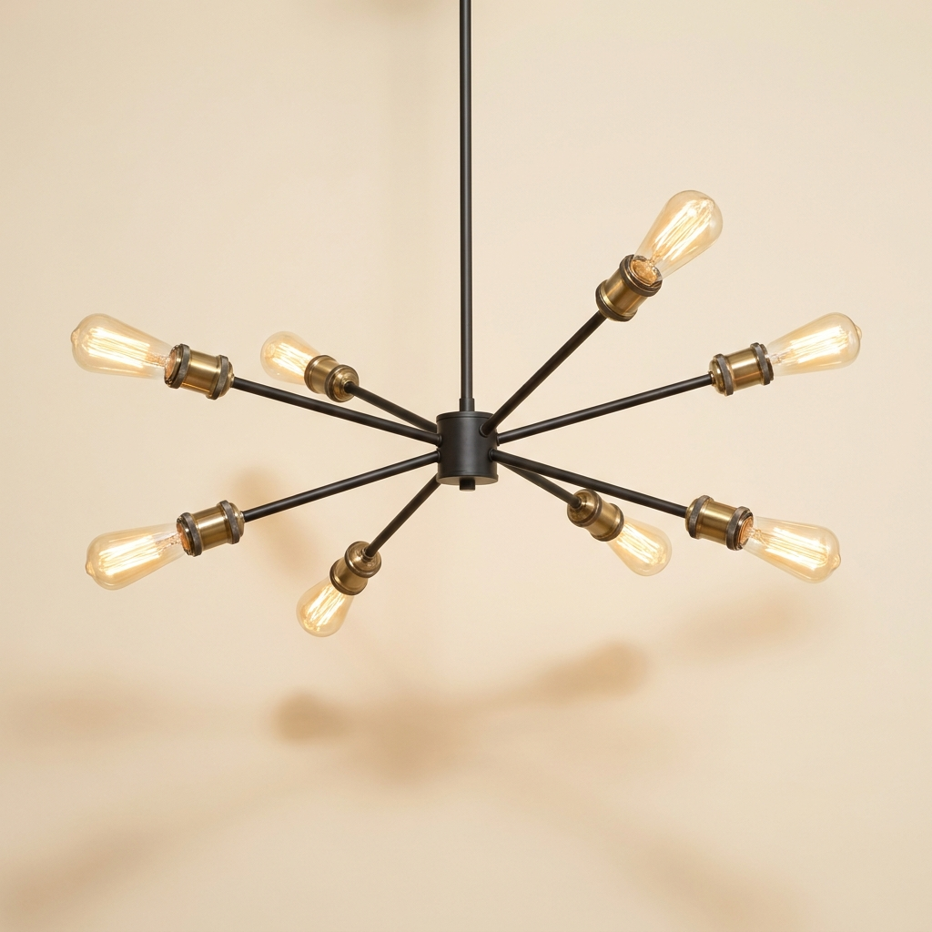 Manufacture — 6-Bulb Loft Chandelier in Black & Brass