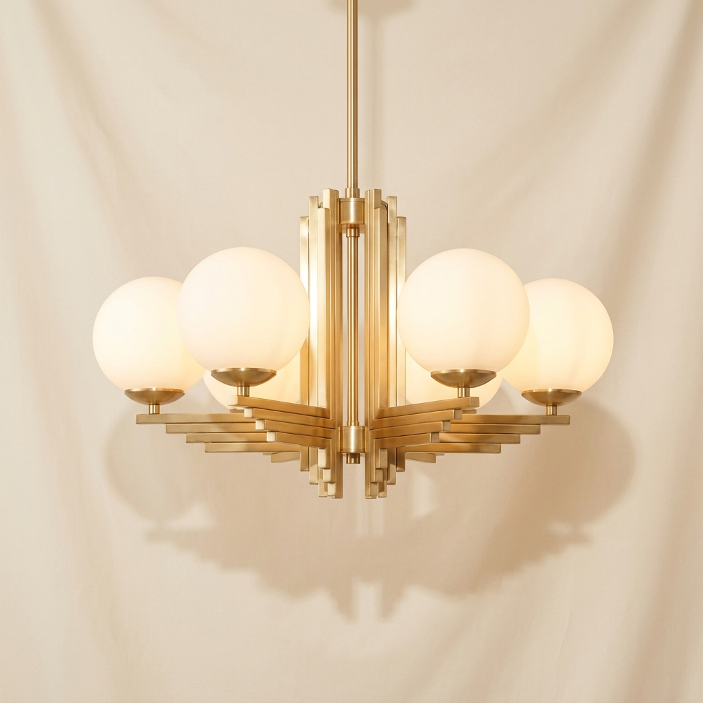 Gatsby — Six-Globe Pendant in Opaline Glass & Gilded Brass