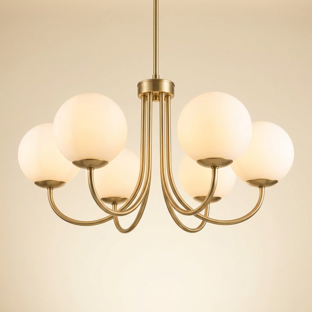 Montparnasse — 6-Globe Opaline & Brass Chandelier