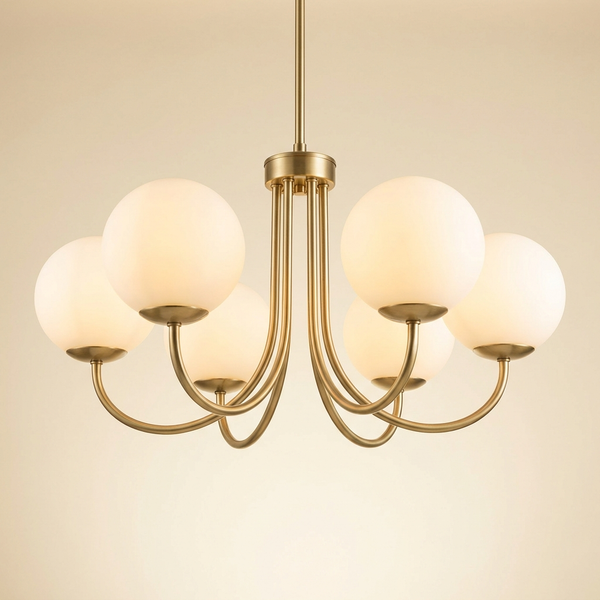 Montparnasse — Lustre 6 globes opaline & laiton