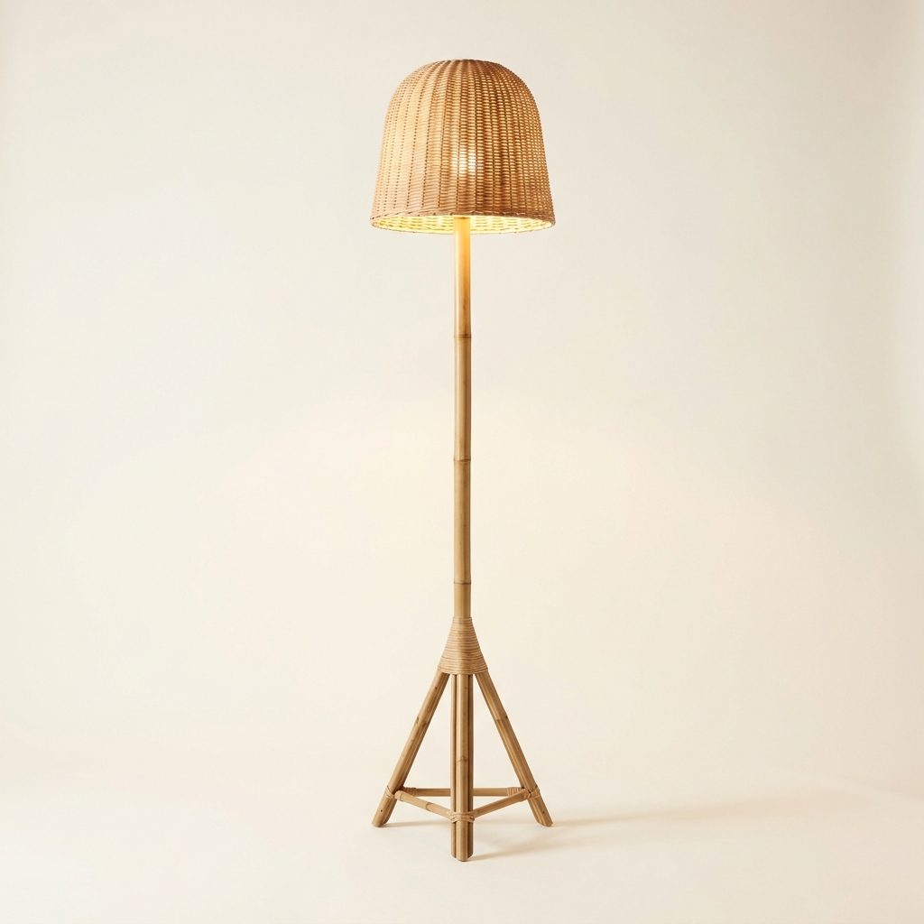 Zanzibar — Bamboo Tripod Floor Lamp with Rattan Cane Shade