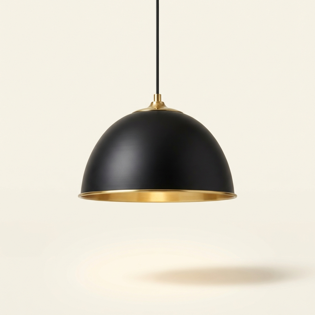 Forge — Black Metal Dome Pendant with Brass Interior