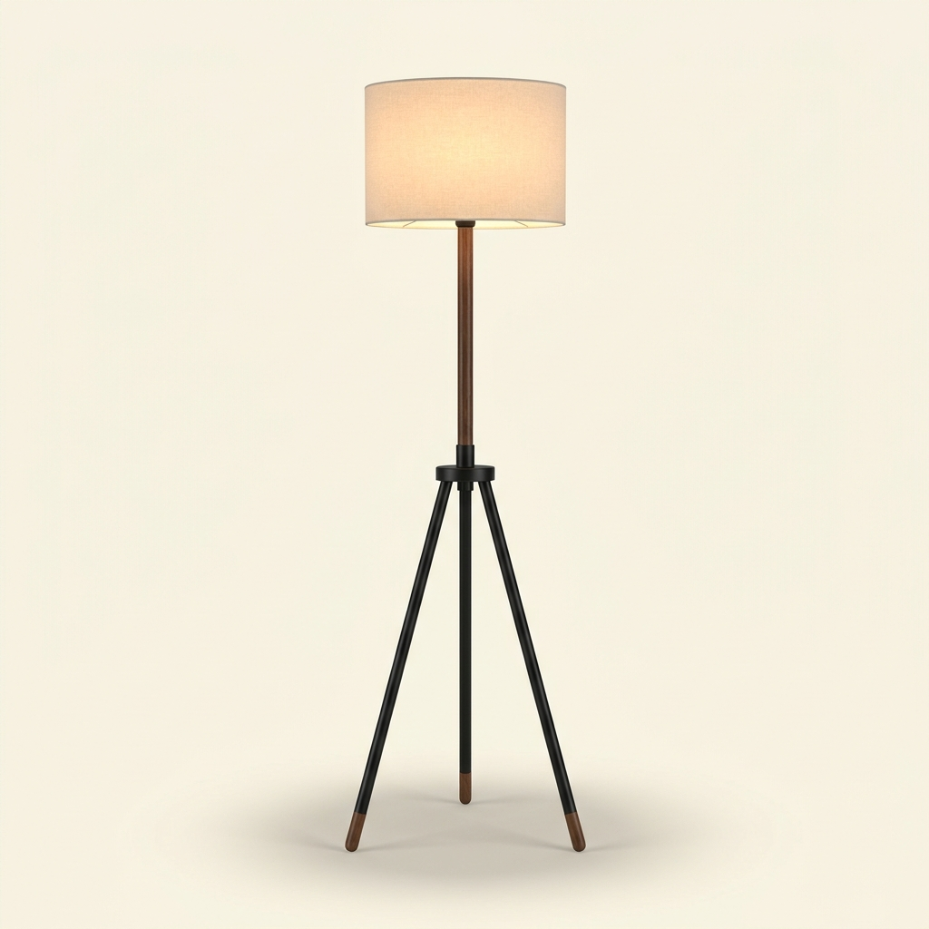Établi — Tripod Floor Lamp in Wood & Black Metal
