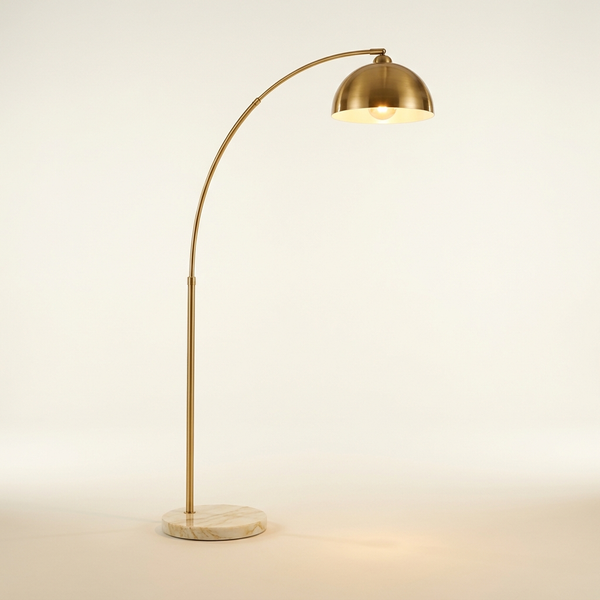 Arche — Lampadaire arc en laiton satiné & socle marbre