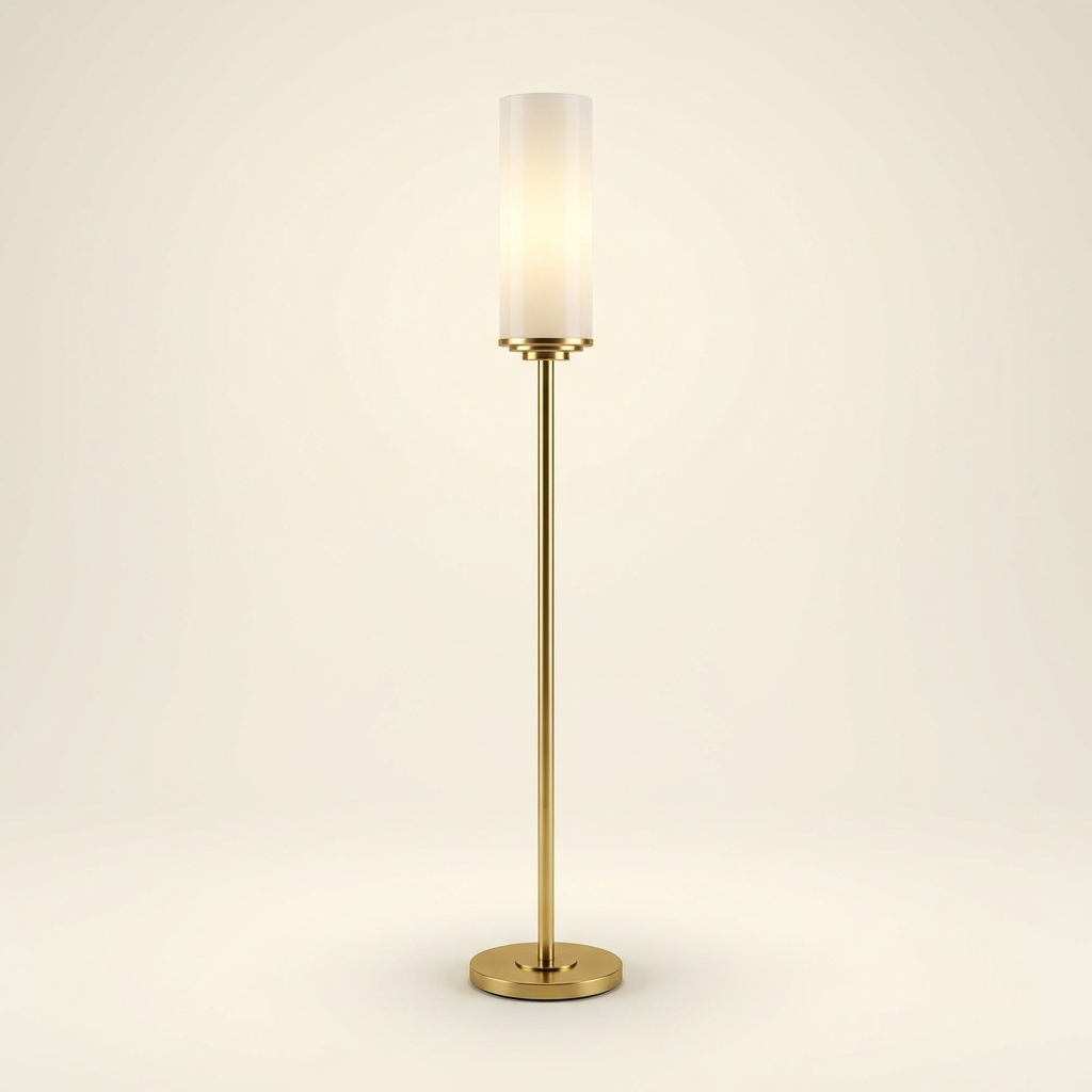 Chrysler — Lampadaire colonne laiton & globe opalin