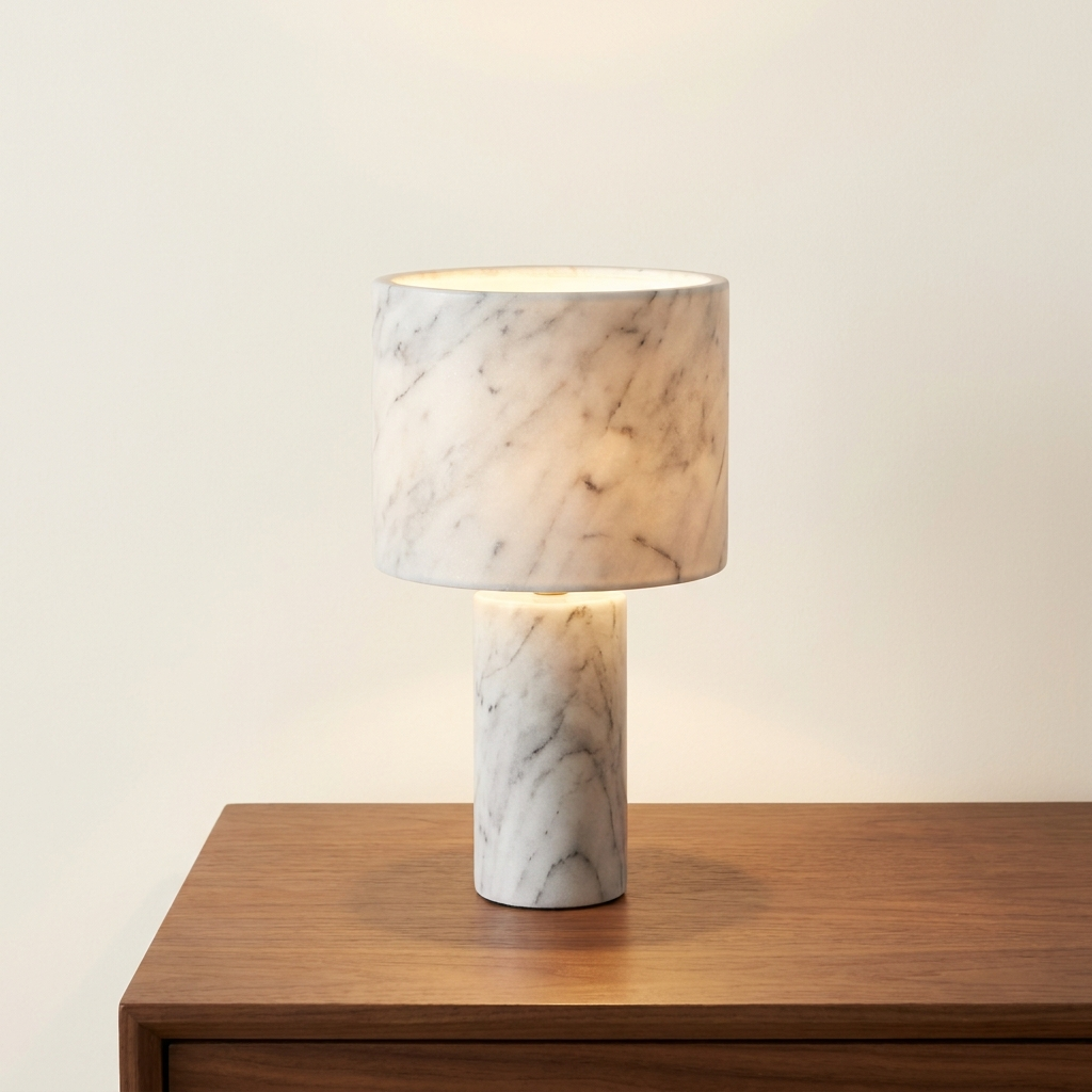 Stèle — Veined Marble Column Table Lamp