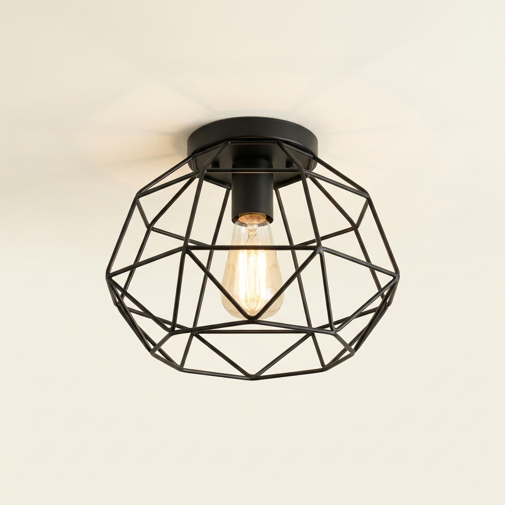 Grillage — Square Cage Flush Ceiling Light in Black Metal