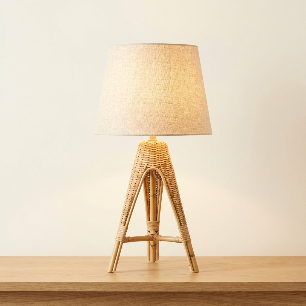 Mékong — Bamboo Tripod Table Lamp with Rattan Shade