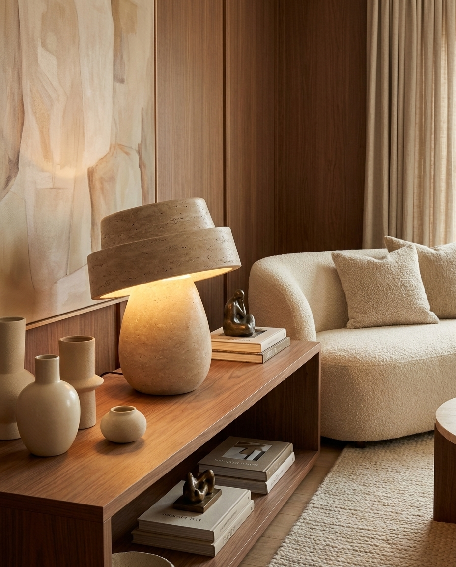 Travertine Column Table Lamp