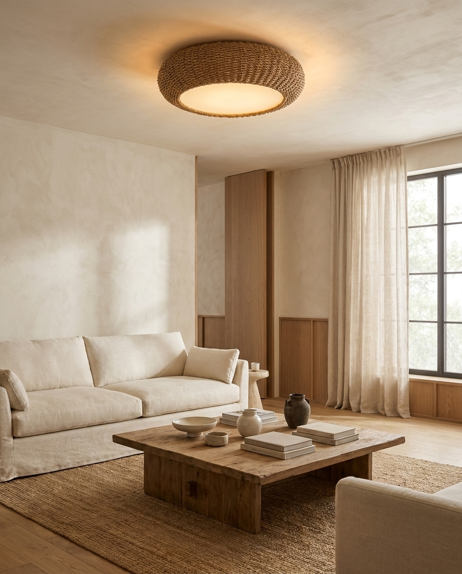 Seagrass Disc Flush Mount Ceiling Light