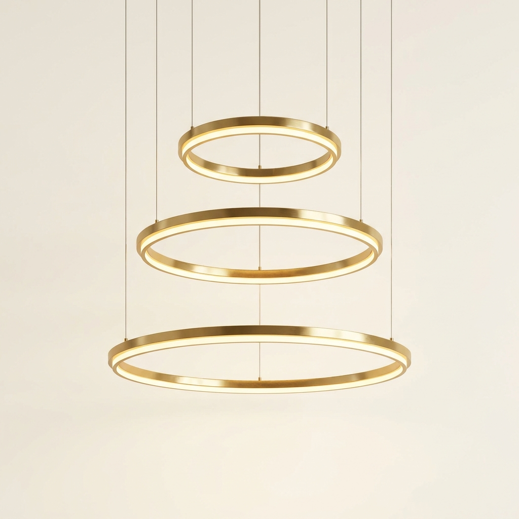 Halo Anneaux — Lustre à trois anneaux LED en laiton