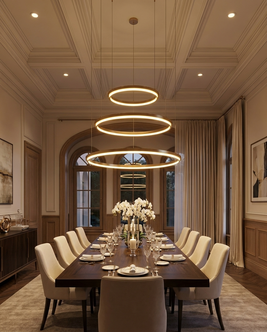 Halo Anneaux — Lustre à trois anneaux LED en laiton