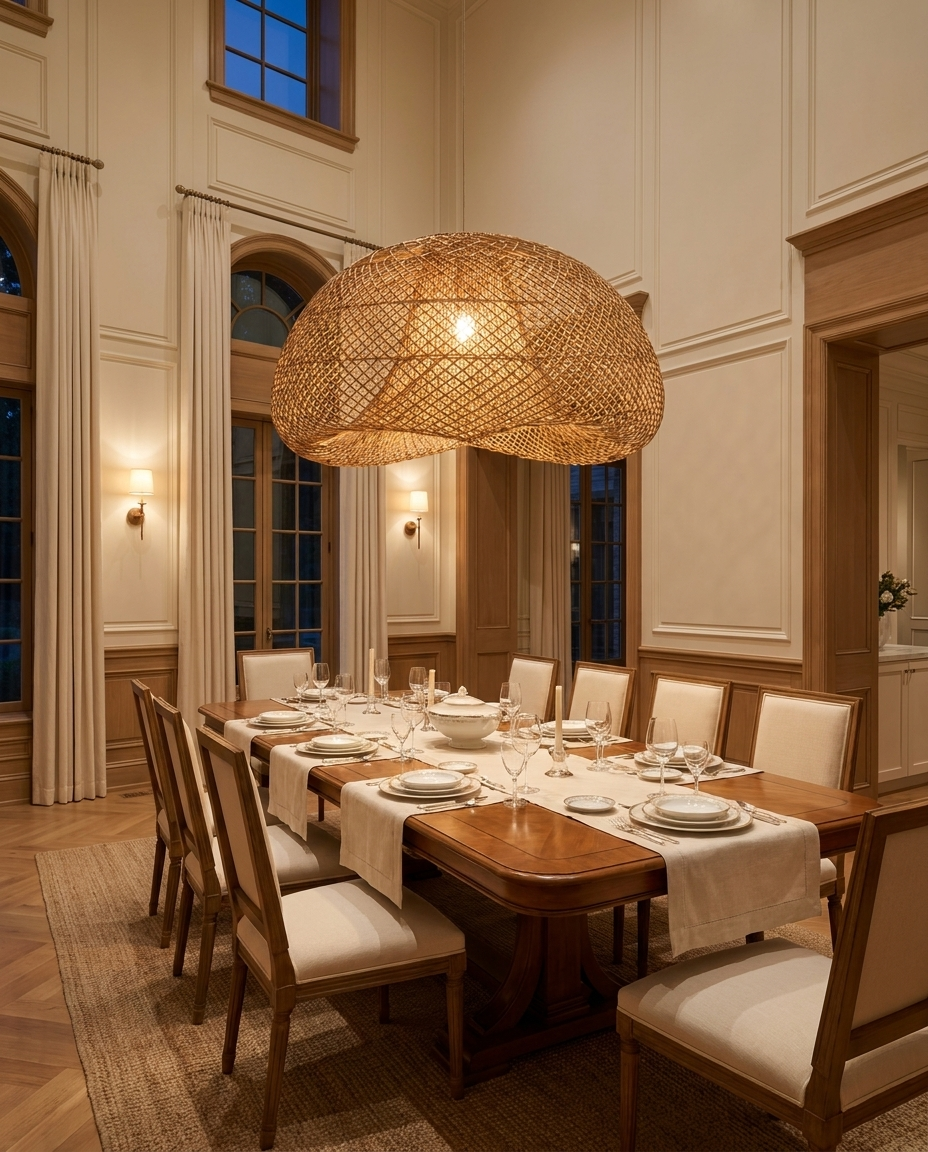 Canopée — Grand lustre statement en rotin tressé