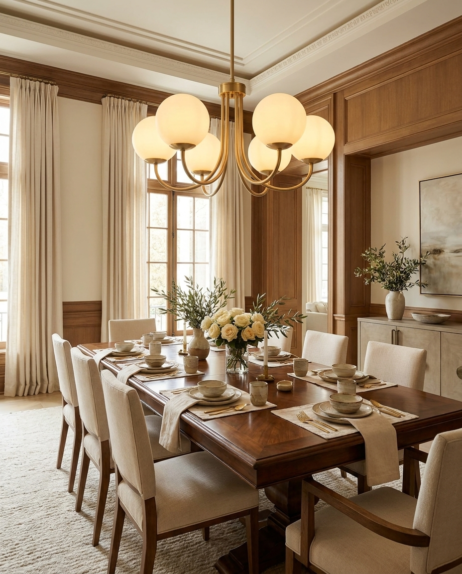 Montparnasse — 6-Globe Opaline & Brass Chandelier