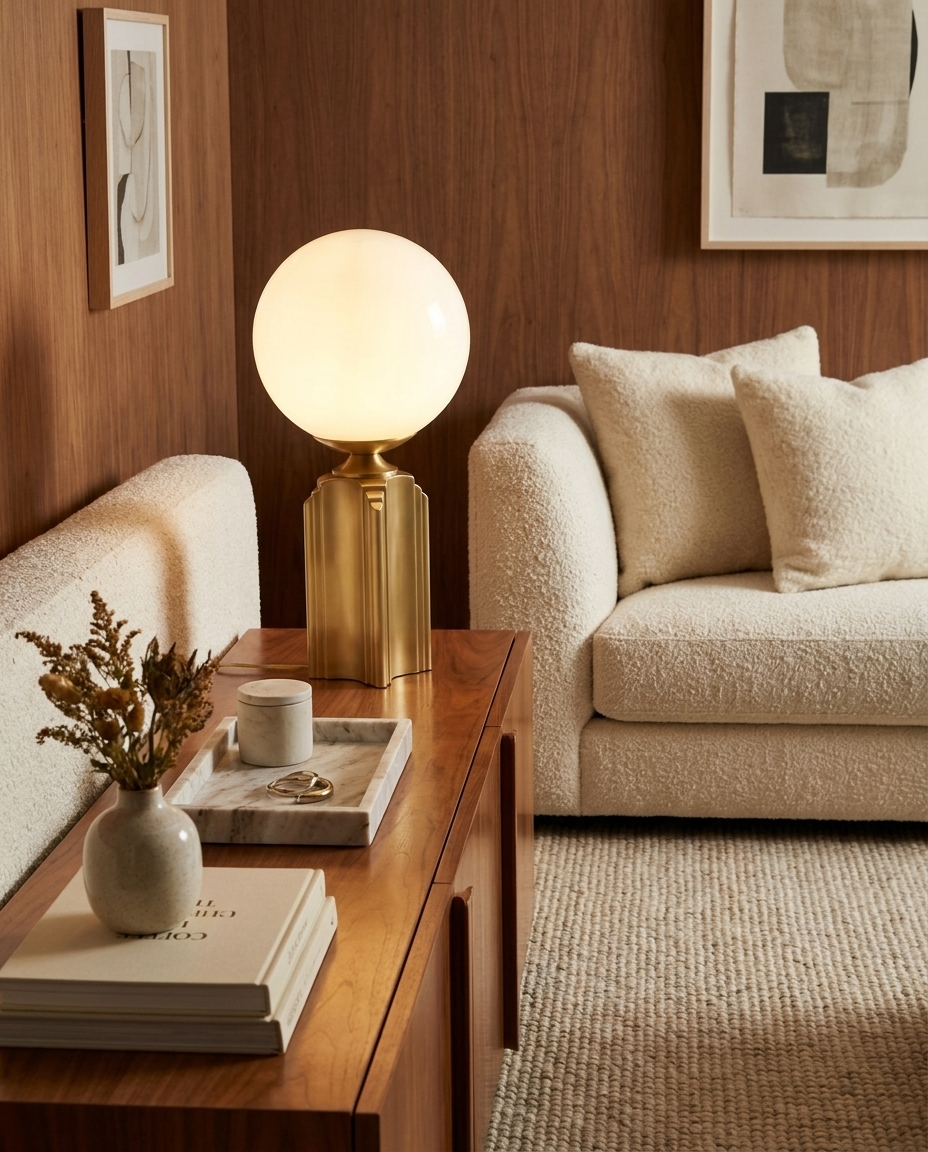 Manhattan — Table Lamp with Opaline Globe & Brass Base