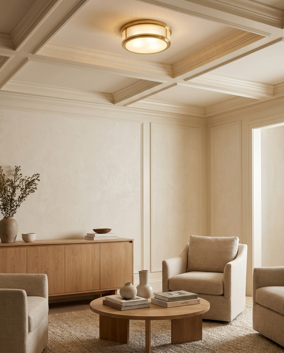 Odéon — Round Flush Ceiling Light in Ribbed Glass & Gilded Brass