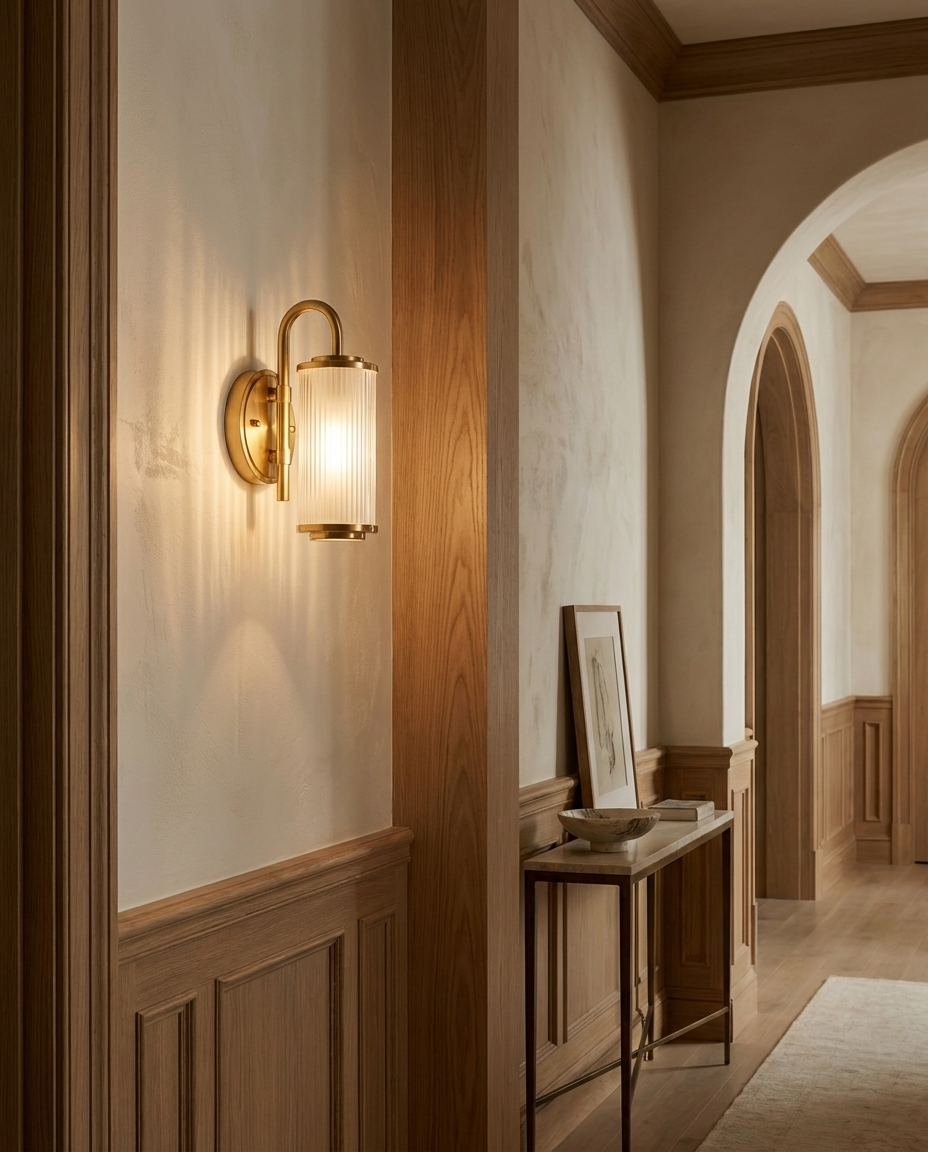 Tamara — Vertical Tube Wall Sconce in Fluted Glass & Brass