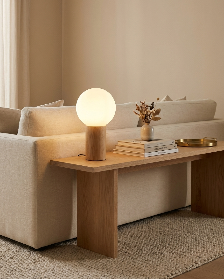 Galet — Japandi Table Lamp in Wood and Opal Glass