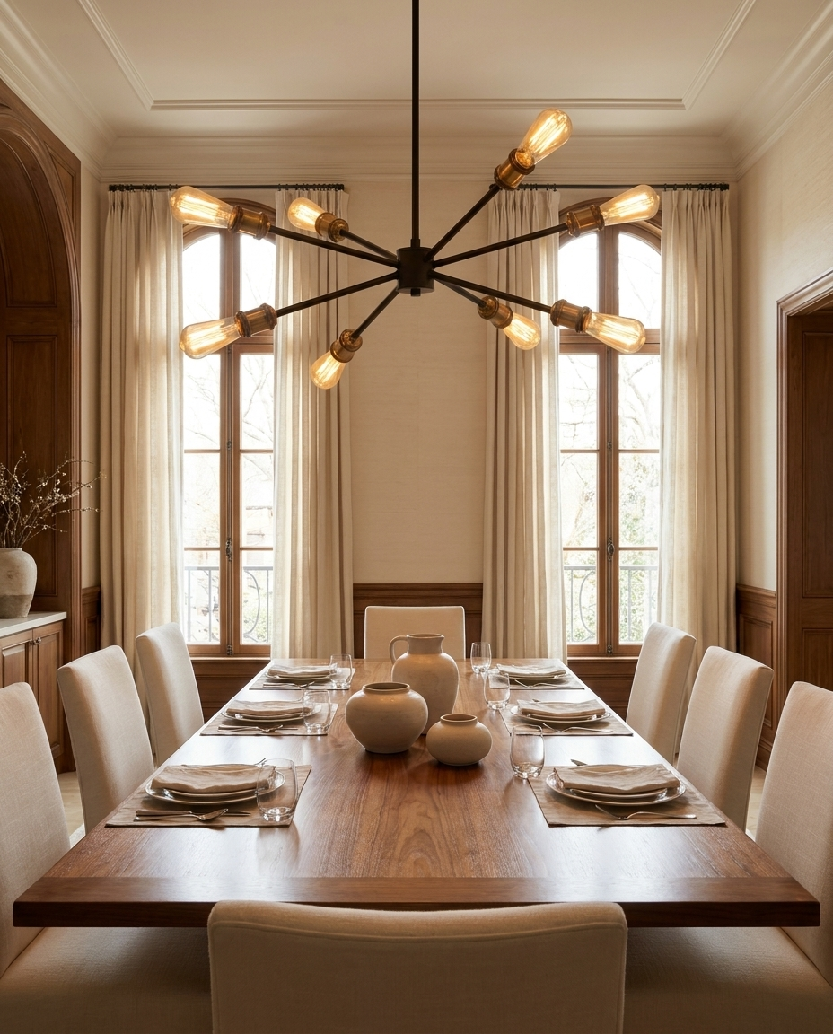 Manufacture — 6-Bulb Loft Chandelier in Black & Brass
