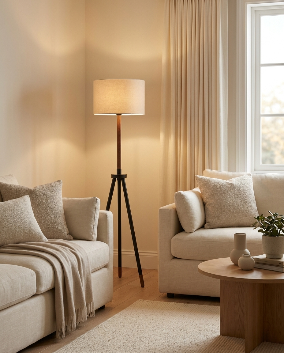 Établi — Tripod Floor Lamp in Wood & Black Metal