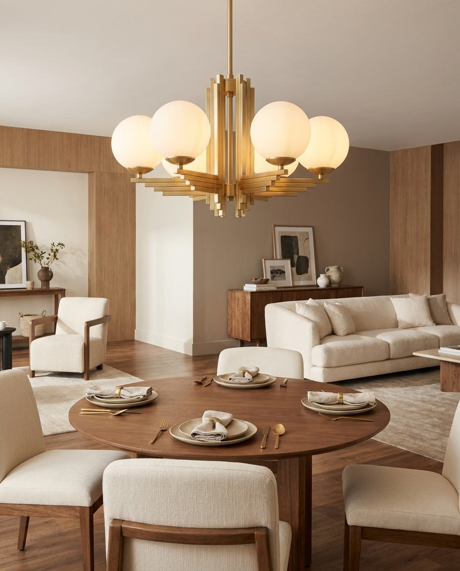 Gatsby — Six-Globe Pendant in Opaline Glass & Gilded Brass