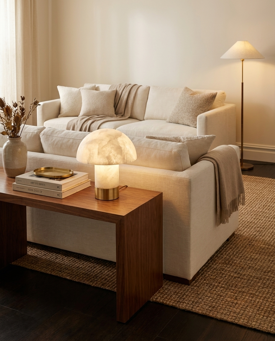 Albe — Lampe à poser champignon en albâtre véritable