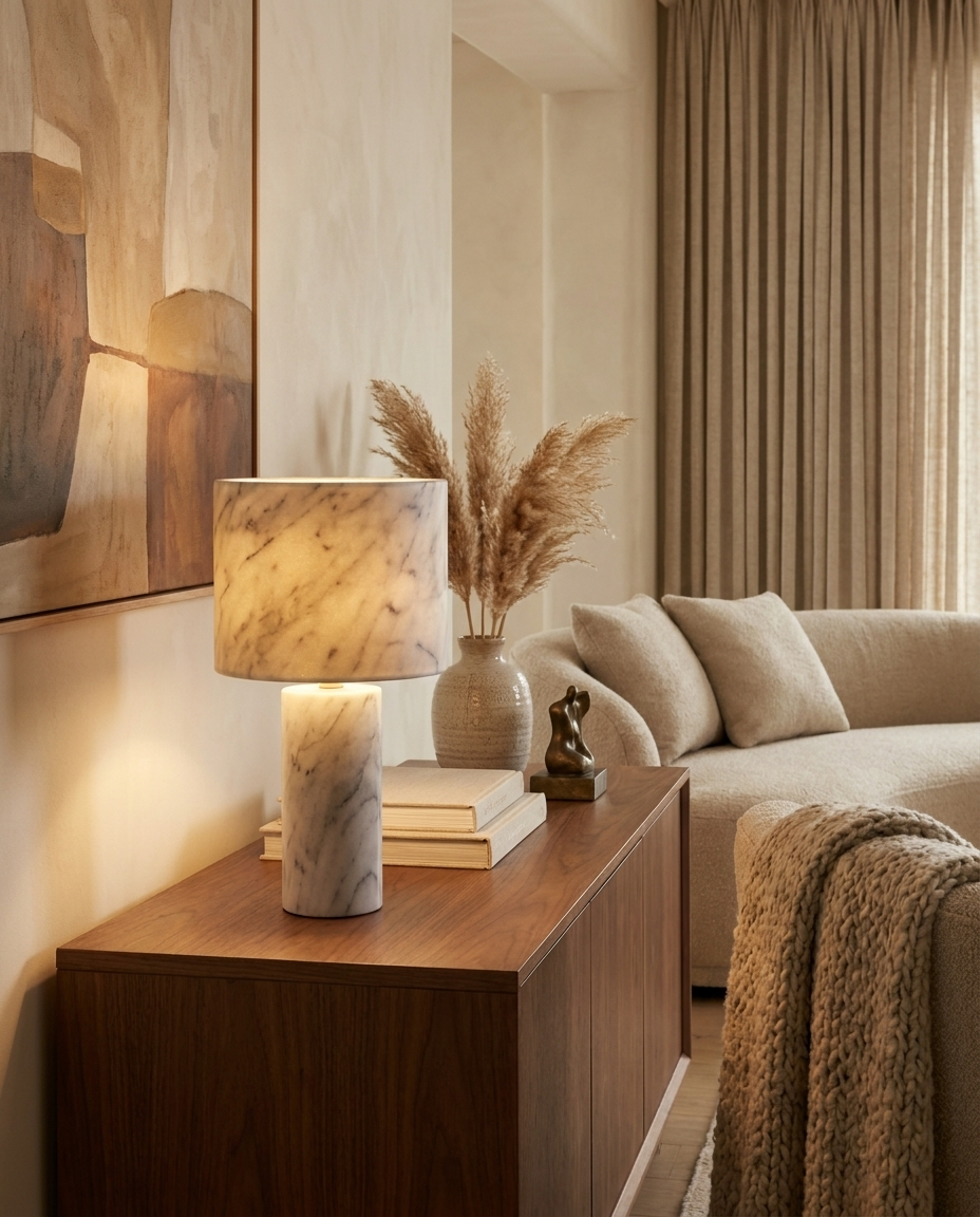 Stèle — Veined Marble Column Table Lamp