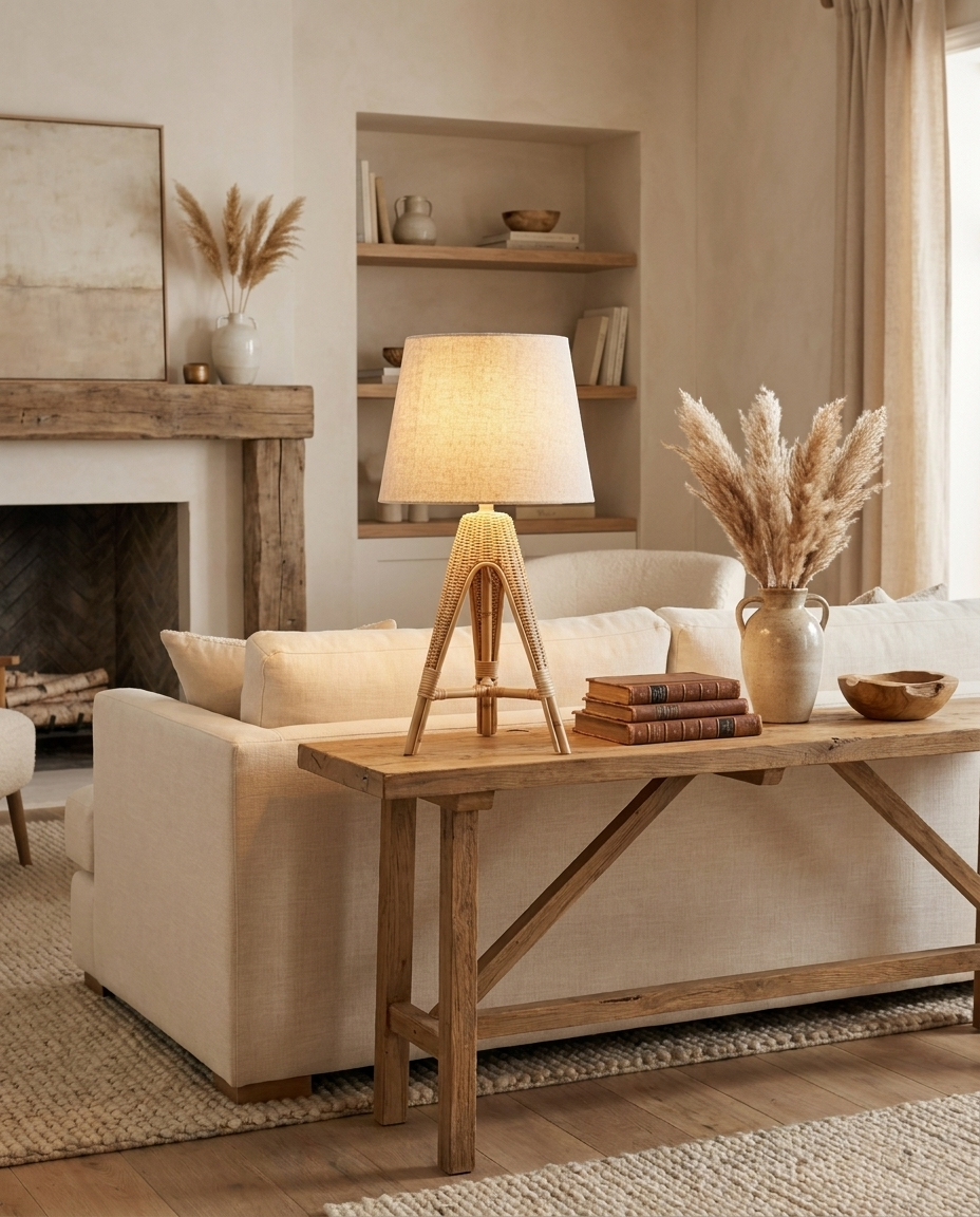 Mékong — Bamboo Tripod Table Lamp with Rattan Shade