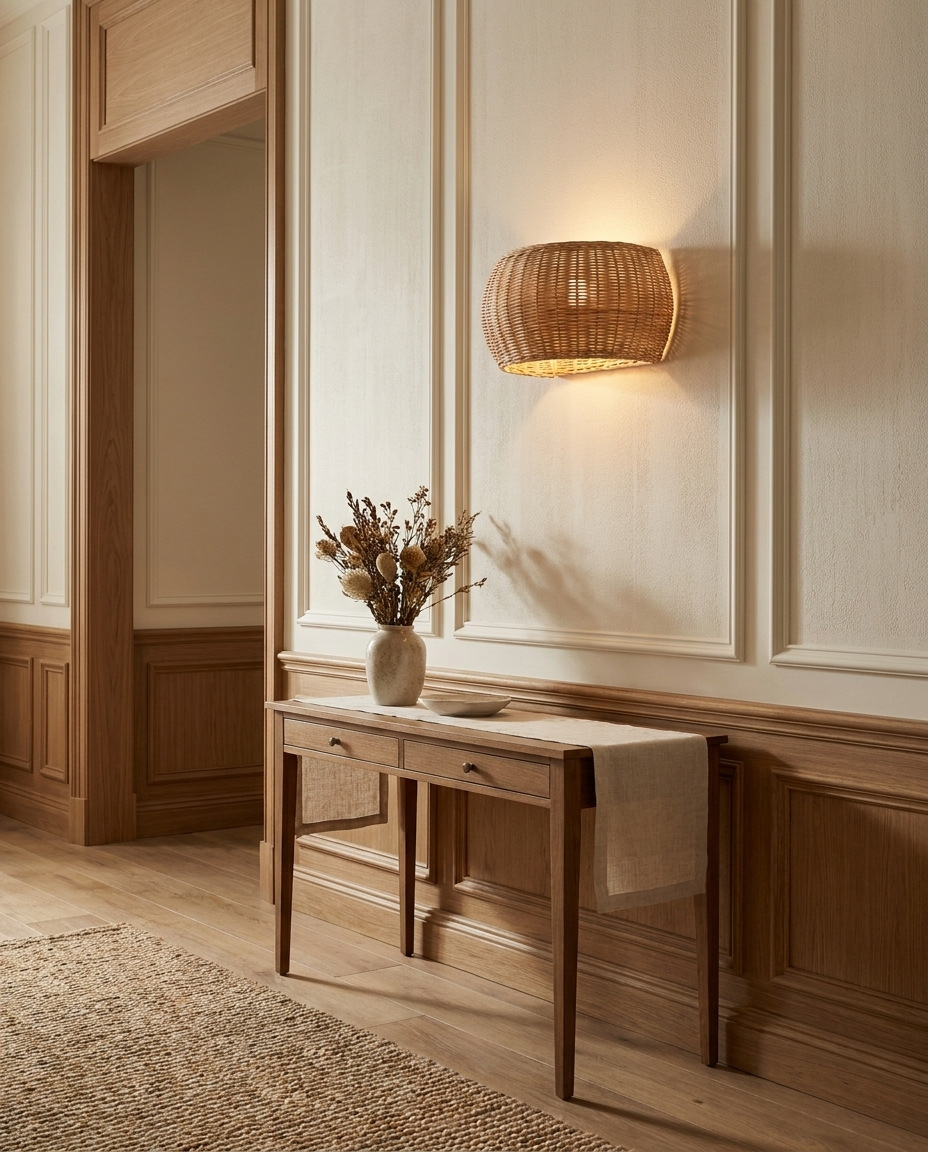 Java — Woven Rattan Half-Moon Wall Sconce