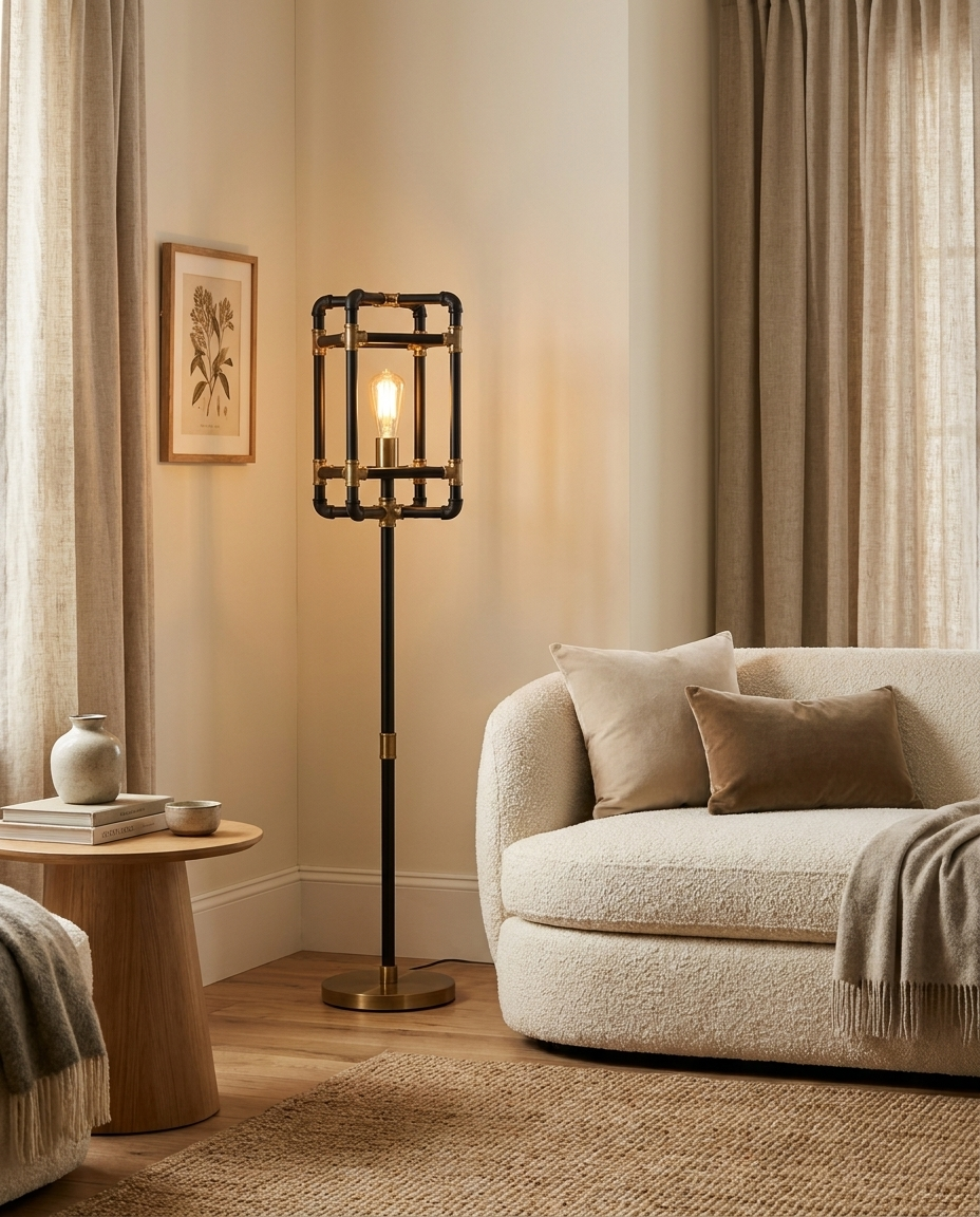 Colonne Soudure — Pipe-Style Cage Floor Lamp